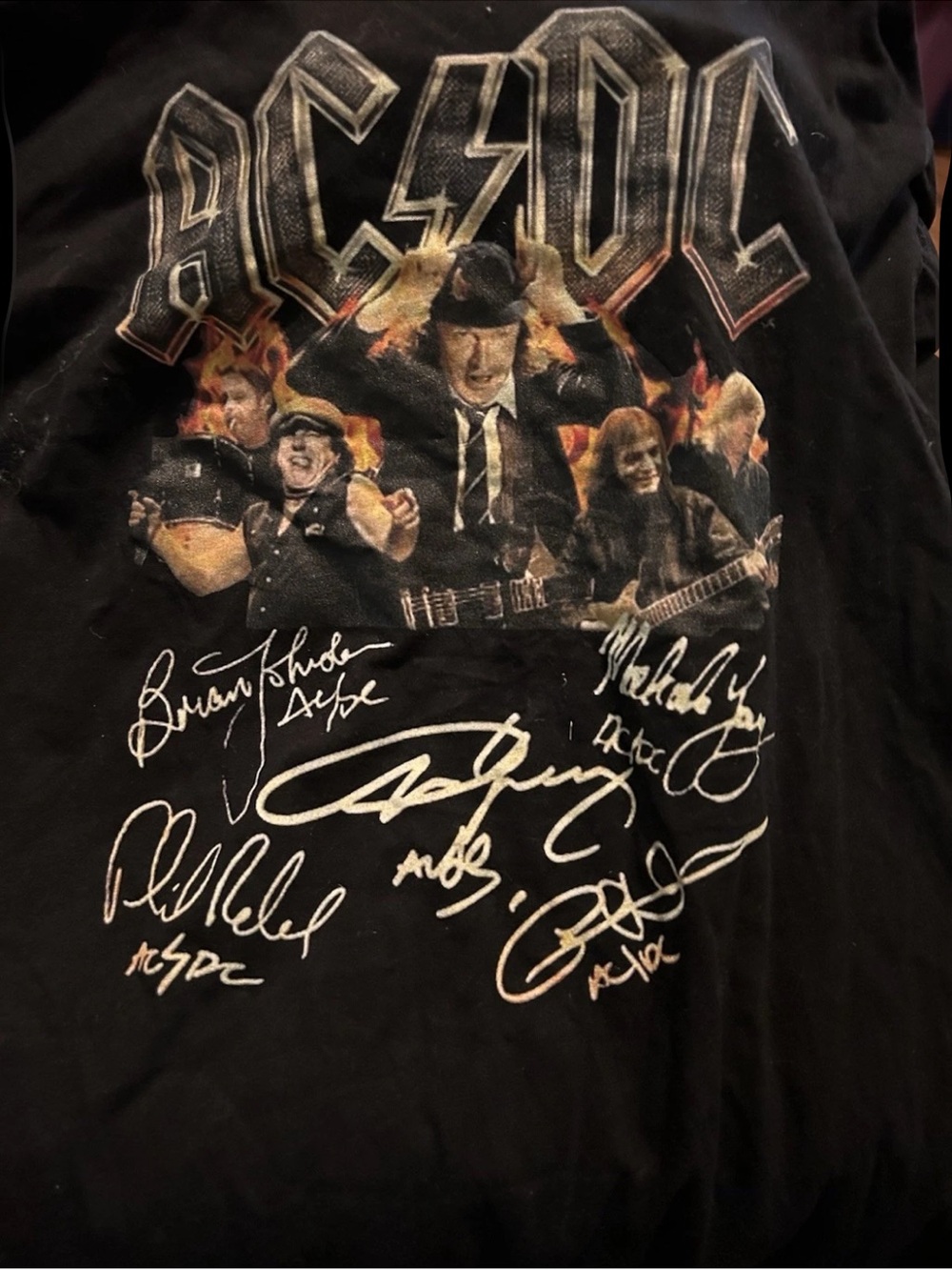 AC/DC Black Band Tee with Multicolor Flame Graphic